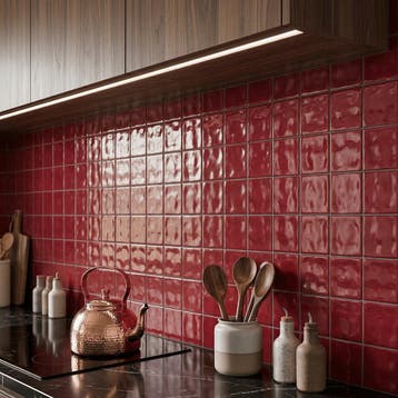 Wandtegel Equipe Handvorm Ritmo Ruby Rood Glans 10x10, Nieuw, Minder dan 20 cm, 10 m² of meer, Wandtegels