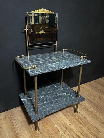 Credenza - Hout, Messing, Marmer, Nieuw