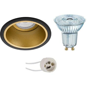 GU10 Inbouwspot Set - Mat Zwart/Goud - Inbouw Rond - Dimbaar, Huis en Inrichting, Lampen | Spots, Metaal of Aluminium, Nieuw, Ophalen of Verzenden