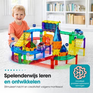 Magnetic tiles racebaan - 110 stuks - Magnetische tegels -, Ophalen of Verzenden, Zo goed als nieuw