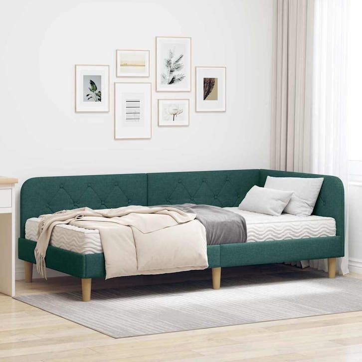 vidaXL Hoekbedframe Donkergroen 100 x 200 cm Stof, Huis en Inrichting, Slaapkamer | Bedden, Groen, Nieuw, Stof, Verzenden