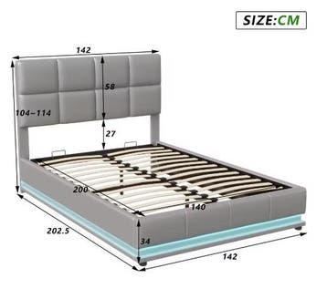 Modern Opbergbed met LED Verlichting en Hoofdbord 140x200, Verzenden, Nieuw