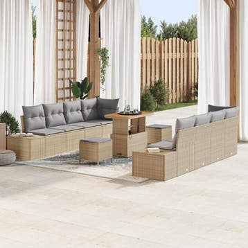 vidaXL Tuinbankenset Beige Poly riet, Verzenden, Nieuw, Rotan