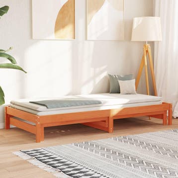 vidaXL Slaapbank met onderschuifbed 90x190 cm massief, Huis en Inrichting, Slaapkamer | Bedden, 90 cm, Eenpersoons, Bruin, Verzenden