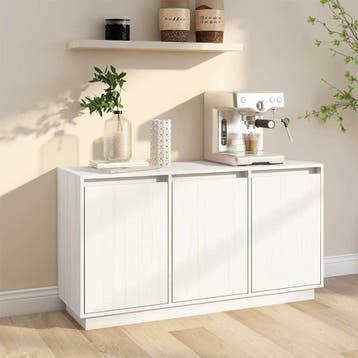 vidaXL Dressoir 111x34x60 cm massief grenenhout wit, 100 tot 150 cm, Verzenden, Nieuw, Grenenhout