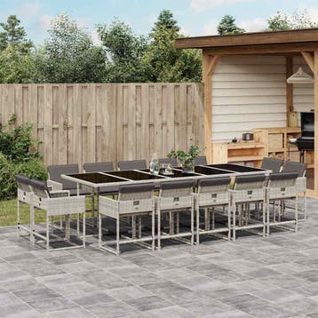 vidaXL 15-delige Tuinset met kussens poly rattan lichtgrijs, Verzenden, Nieuw, 4 zitplaatsen, Tuinset