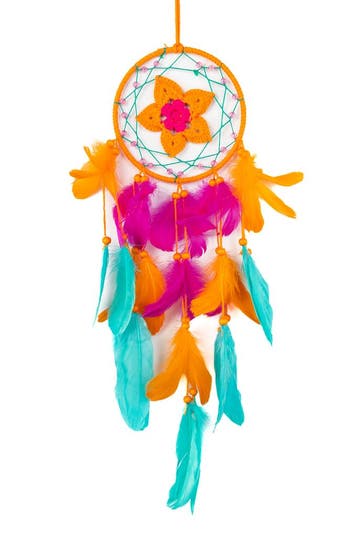 KIMU® Dromenvanger Bloem Roze Oranje Turquoise Dreamcatcher, Ophalen of Verzenden, Nieuw, Feestartikel, Carnaval