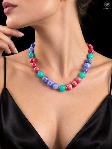 Meerkleurige edelstenen ketting - 925 sterlingzilver