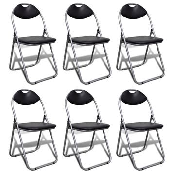 vidaXL Eetkamerstoelen inklapbaar 6 st kunstleer en staal, Huis en Inrichting, Stoelen, Verzenden, Nieuw, Zwart