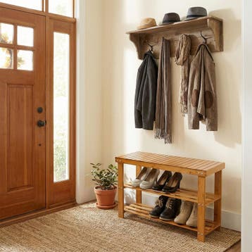 Bamboe schoenenbank met 2 niveaus en bank 70x28x45,5cm, Verzenden, Nieuw