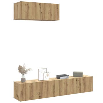 vidaXL 3-delig Tv-meubelset wandmontage bewerkt hout, Minder dan 50 cm, Verzenden, Nieuw, Minder dan 100 cm