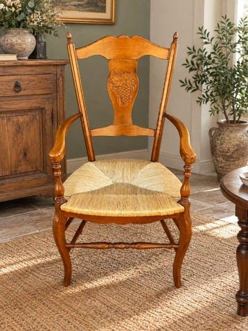 Fauteuil - fruitiger hout, riet - Fauteuil in provincestijl