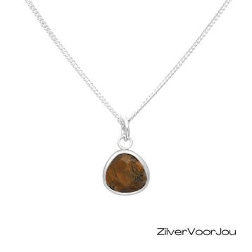 925 zilveren ketting met tijgeroog hanger – krachtig en aard, Verzenden, Nieuw, Zilver