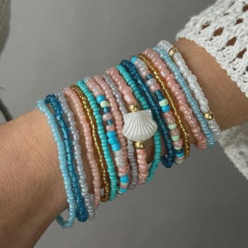 17-delige Boho Kralen Armband Set met Schelpjes - Pastel Kle, Verzenden, Nieuw