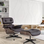Draaibare Lounge Fauteuil – Walnoot &amp; Donkerbruin Leer, Huis en Inrichting, Verzenden, Nieuw