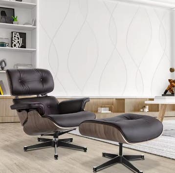 Draaibare Lounge Fauteuil – Walnoot &amp; Donkerbruin Leer, Verzenden, Nieuw