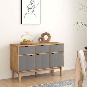 vidaXL Dressoir OTTA 114x43x73,5 cm massief grenenhout bruin, 100 tot 150 cm, Verzenden, Nieuw, Grenenhout