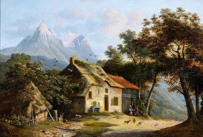 Laurent Herman Redig (1822–1861) - Boerenhoeve aan de Voet, Antiek en Kunst, Kunst | Schilderijen | Klassiek