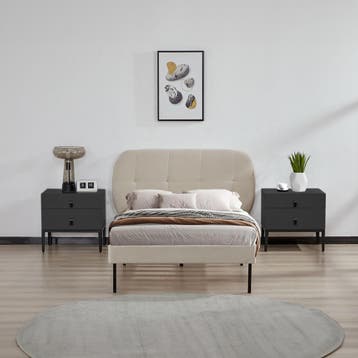 Gestoffeerd bed Porvoo met bedbodem en matras 90x200 cm beig, Huis en Inrichting, Slaapkamer | Bedden, Verzenden, Nieuw