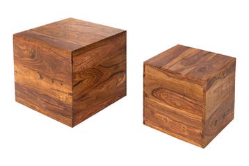 Set van 2 bijzettafels kubus MAKASSAR 40cm Sheesham massief, Huis en Inrichting, Ophalen of Verzenden, Nieuw