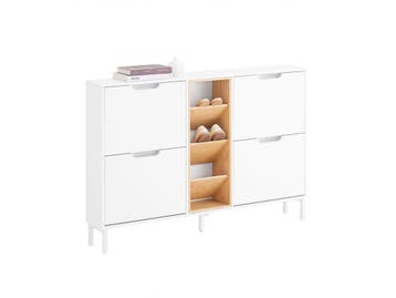SoBuy FSR183-WN - Schoenenkast - 4 Kleppen 3 Open Vakken -, Verzenden, Nieuw