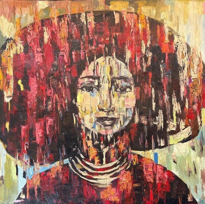 Nguyen R (1958) - Sérénité Pourpre 100 100 cm, Antiek en Kunst, Kunst | Schilderijen | Modern