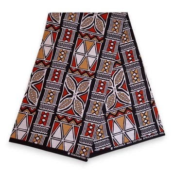 Afrikaanse print stof - Rood en beige Bogolan Symbols - 100%, Hobby en Vrije tijd, Stoffen en Lappen, Ophalen of Verzenden, Nieuw