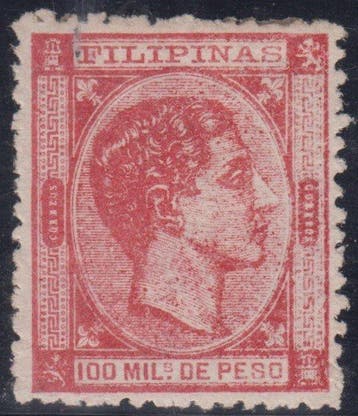 Filipijnen 1878/1879 - Alfonso XII. 100 duizendsten, carmín., Gestempeld