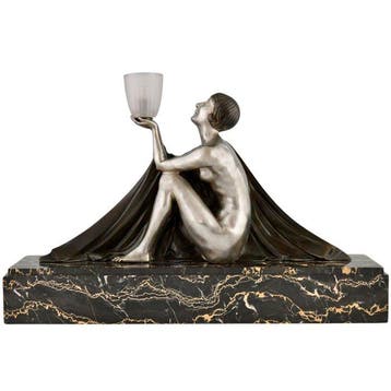 Jean Lormier - Lamp - Vrouw met vaas 1925 - Brons, Glas,