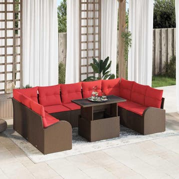 vidaXL Tuin Sofa Set met kussen met opslag 10 pcs Bruin Poly, Verzenden, Nieuw, Rotan, Meer dan 8 zitplaatsen