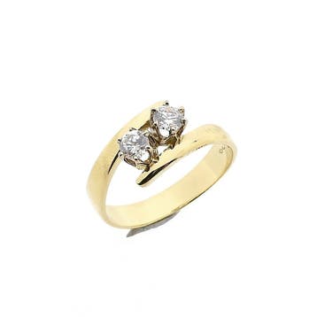 Gouden toi et moi ring met zirconia; 14 karaat; ringmaat 19, Gebruikt, 19 tot 20, Ophalen of Verzenden, Met edelsteen
