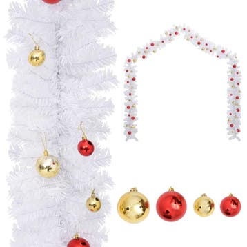 vidaXL Kerstslinger versierd met kerstballen 10 m wit, Verzenden, Nieuw