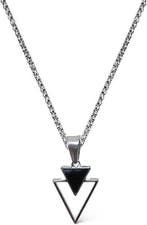 Mannen ketting met dubbele driehoek hanger zilver met zwart, Sieraden, Tassen en Uiterlijk, Kettingen, Verzenden, Nieuw, Zilver