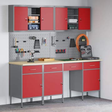 vidaXL Werk kast met lade met slot 10 st Rood Engineered, Verzenden, Nieuw