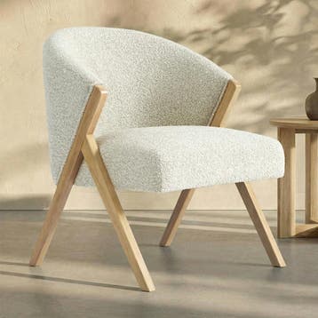*WOONWINKEL* Beige Fauteuil Met Naturel Hout, Verzenden, Nieuw, Stof