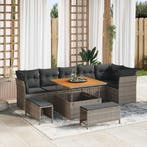 vidaXL Tuin Sofa Set 9 pcs Grijs Poly riet en gepoedercoat, Verzenden, Nieuw, Rotan, Meer dan 8 zitplaatsen