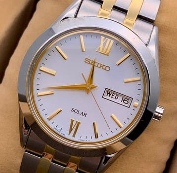 Seiko - Solar White Dial Day-Date - Zonder minimumprijs -