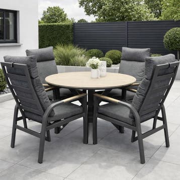 Quincy Kota dining tuinset 120xH75 cm rond 5 delig, Ophalen of Verzenden, Nieuw, Aluminium