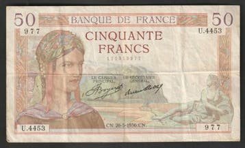 Frankreich Pick 81 50 Francs Ceres 28/05/1936 U 4453, Verzenden