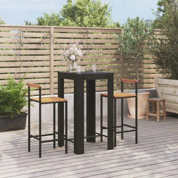 vidaXL 3-delige Tuinbarset poly rattan en massief acaciahout, Verzenden, Nieuw, 2 zitplaatsen