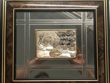Bloksnijwerk/relief, Paesaggio rurale lacustre - 32 cm -