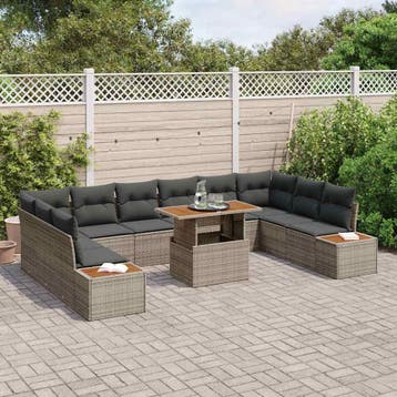 vidaXL Tuin Sofa Set 11 st Grijs Poly riet, Verzenden, Nieuw, Rotan, Meer dan 8 zitplaatsen
