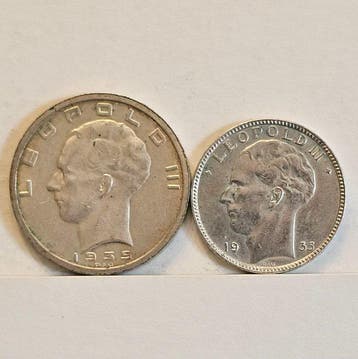 België. Leopold III. Silver Coin Lot – 50 Francs 1939 + 20