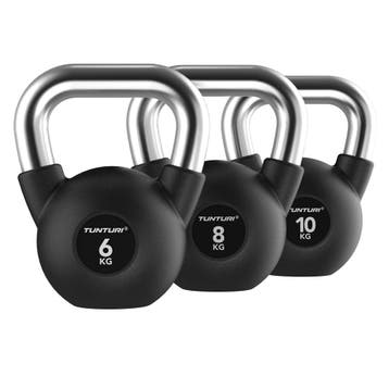 Tunturi Platinum Rubber Kettlebell - 6 - 10kg - Set, Sport en Fitness, Fitnessmaterialen, Verzenden, Nieuw