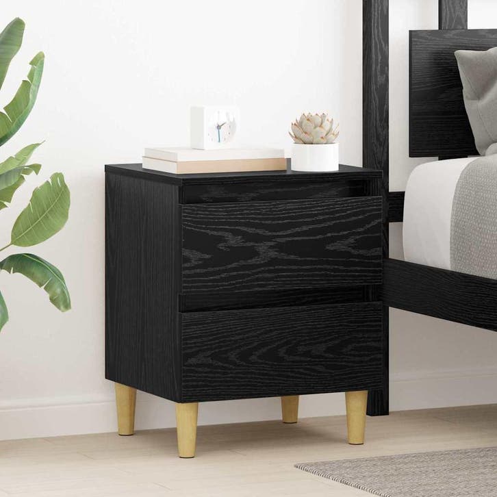 vidaXL Bedkast met lade Zwart Eiken 40 x 35 x 50 cm Bewerkt, Huis en Inrichting, Slaapkamer | Nachtkastjes, Nieuw, Minder dan 45 cm