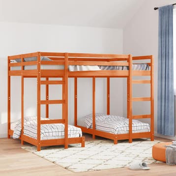 vidaXL Drie-hoog Bunk Bed Frame Wasbruin 140 x 200 cm, Verzenden, Nieuw, Bruin, Hout