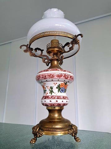 Tafellamp - Porselein, Messing, Glas