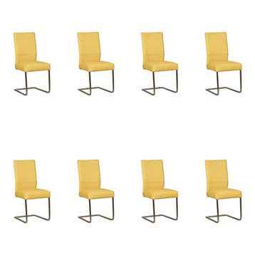 Set van 8 Leren eetkamerstoelen Remix - Toledo Giallo, Huis en Inrichting, Stoelen, Ophalen of Verzenden, Nieuw, Leer