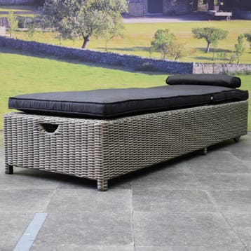 Thermen ligbed 189x65xH31 cm  grijs, Tuin en Terras, Ligbedden, Ophalen of Verzenden, Nieuw, Wicker