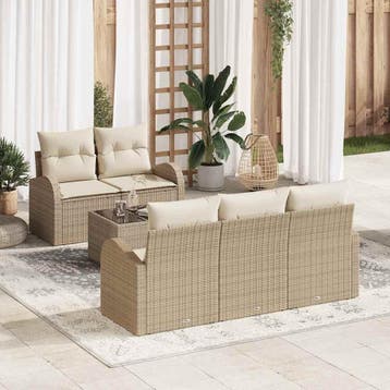 vidaXL Tuin Sofa Set 6 st Beige poly rattan, Tuin en Terras, Verzenden, Nieuw, 6 zitplaatsen